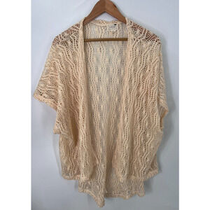 La Hearts Cardigan Sweater Ivory Short Sleeve Open Front Knit Womens One Size